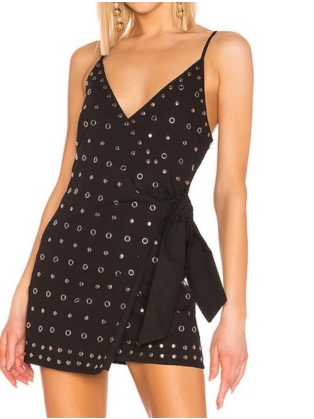 BRAND NEW ~ NWT Lovers + Friends Black Grommet Wrap Mini Dress